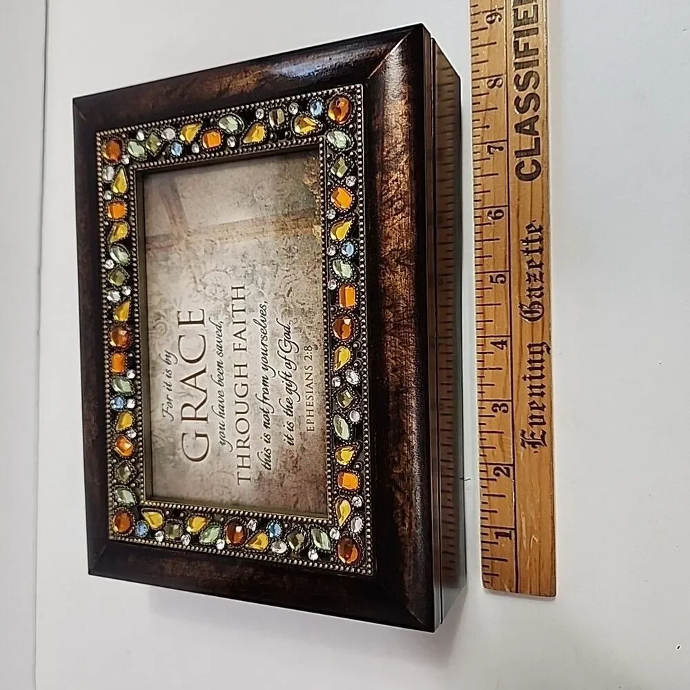 Wooden Jewelry/ Keepsake/Grief- Music Box Plays Amazing Grace